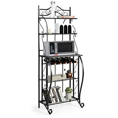 Denkee 5-Tier Bakers Rack for Kitchen with Storage, Industrial Microwave  Stand Oven Shelf, Free Standing Kitchen Storage Shelf Rack (23.62 L x 15.75  W