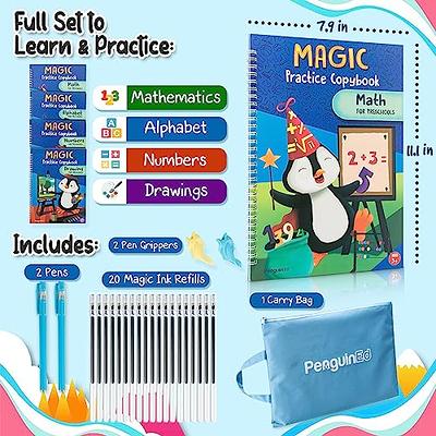 Magic Practice Copybook for Kids Extra Large 4-Pack Reusable Copybook with Magic Pen and Ink Refill Disappearing Ink Handwriting Book with Grooves