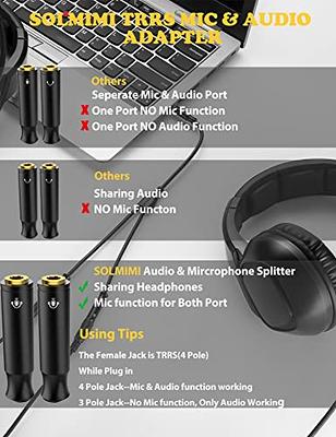 Headset Adapter Microphone and Headphone Splitter - 3.5mm Male Aux to 3.5mm  Female Audio Cable & Mic Combo Jack 