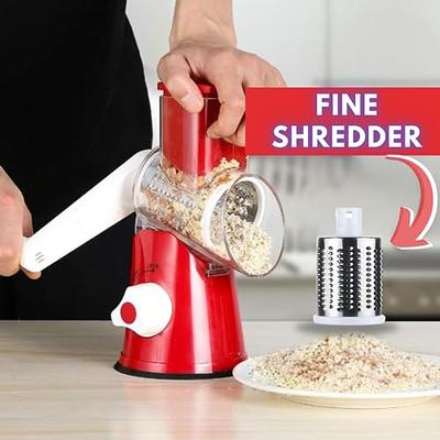 Tevokon Cheese Shredder Rotary Cheese Grater Manual Vegetable Slicer with 3  Interchangeable Stainless Steel Blades with Suction Base Cheese Grater and