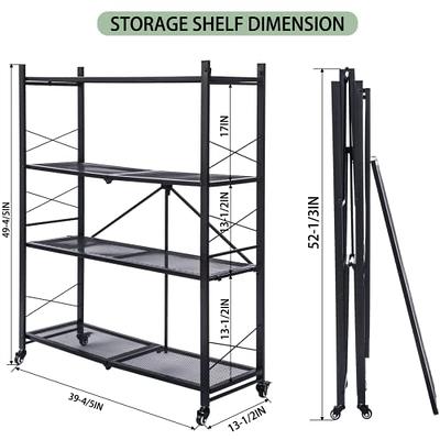 HealSmart 4-Tier Heavy Duty Foldable Metal Rack Storage Shelving Unit with Wheels Moving Easily Organizer Shelves Great for Garage Kitchen Holds Up