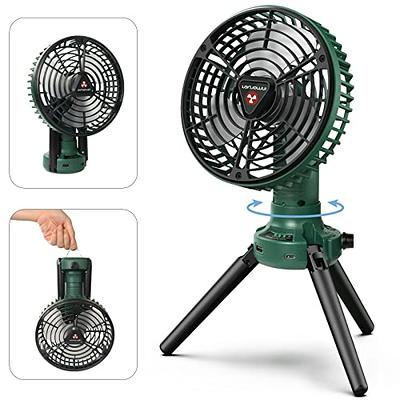 Camping Fan with LED Light - 12000mAh 65Hrs Battery Powered Fan, Portable  Rechargeable Fan with Output Ports, Clip On Fan, Tent Fan for Camping, Camp