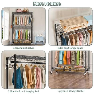 Simple Houseware Garment Rack with 3 Bag Laundry Sorter Assembly