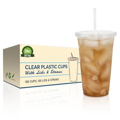 Kitcheniva Disposable Clear Plastic Cups With Flat Lids 16 oz Set