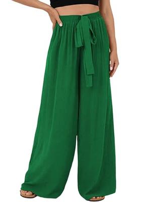 SCUSTY Women's Summer Cotton Linen Wide Leg Pants Drawstring High