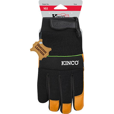 Hybrid Leather Work Gloves, Goatskin/Spandex, Black, Men's Medium