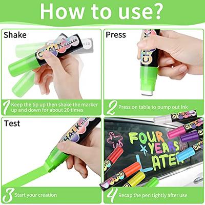  12 Colors Washable Window Markers for Cars, 15mm Jumbo Liquid  Chalk Markers, 3 in 1 Nib, Metallic & Neon Paint Glass Pen for Auto,  Chalkboard, Blackboard, Bistro, Menus and Any