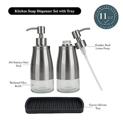 Gaussra Kitchen Soap Dispenser Set with Silicone Tray - Brushed Nickel,  Stainless Steel Glass Soap Dispenser Bathroom, Modern Farmhouse Decor,  Refillable Hand Dish Soap Dispenser for Kitchen Sink - Yahoo Shopping