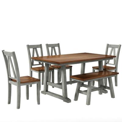 GODEER 5-Piece Square Industrial Wooden Top Light Grey Dining Table Set, 4 Chairs for Dining Room