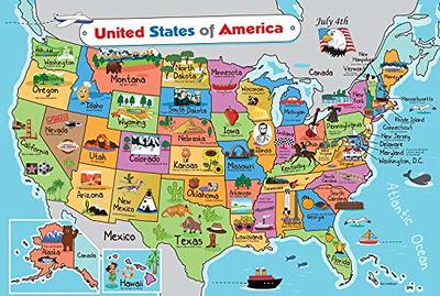  USA Map for Kids - Laminated - United States Wall