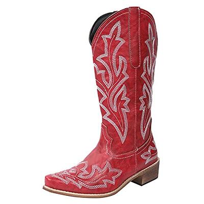 SBGMoSJ Cowboy Boots for Women Silver Toe Brown Knee