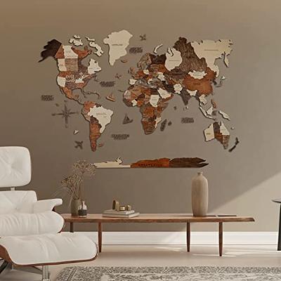 Wall Decor 3D Wood World Map - Home Decor World Map Wall Art Map - 3D Wood World Map Wall Art for Home & Kitchen or Office - Unique Gift Idea for