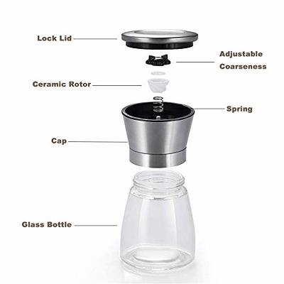 Pepper Grinder or Salt Grinder, Best Spice Mill with Ceramic Blades,  Adjustable Coarseness, Brushed Stainless Steel Cap, and Refillable Tall  Glass