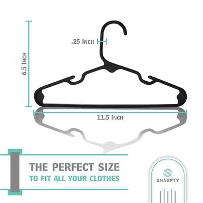 Sharpty Plastic Clothing Notched Hangers Ideal for Everyday Standard Use (Black 20 Pack)