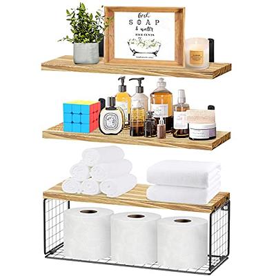 Latitude Run® 2+1 Tier Wall Mounted Floating Shelves With Wire Storage  Basket & Towel Rack, Rustic Wood Bathroom Shelves With Metal Frame,  Farmhouse Decor For Kitchen, Bedroom, Living Room