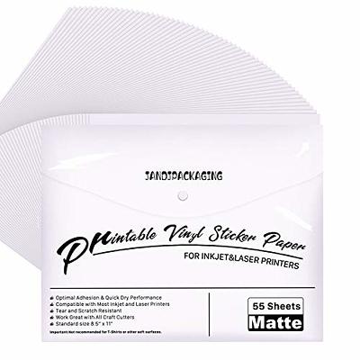Printable Vinyl for Inkjet Printer - 55 Pack Matte White Printable