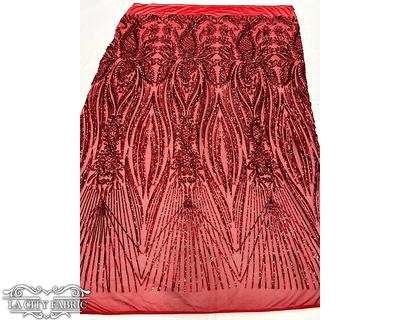 Red Sequin Fabric By The Yard  Loyalty Design Damask Embroidery 4