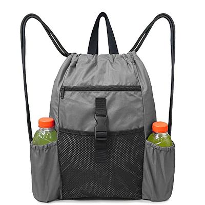 BeeGreen Drawstring Backpack Sports Gym Bag With Shoe Compartment and Two  Water Bottle Holder