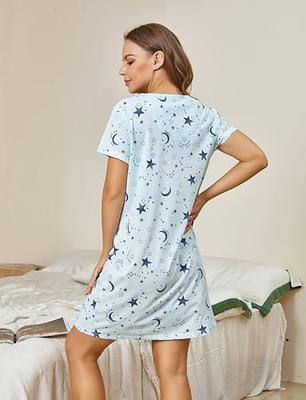 Women's Sleep Shirt Dress Short Sleeve Casual Cotton Nightgown Pajama