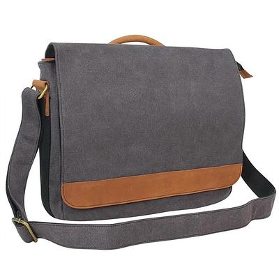 Vagarant 15 in. Vintage Cotton Wax Canvas Laptop Messenger Bag with 15 in. Laptop Compartment. Coffee Brown