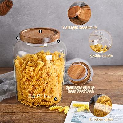 Wood Lid Glass Airtight Canister Kitchen Storage Bottles Jar