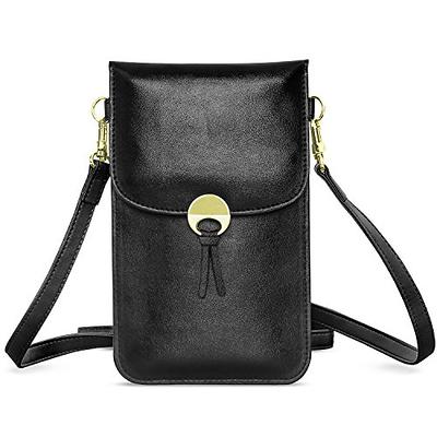 myfriday Small Crossbody Cell Phone Purse for Women, Mini Messenger Shoulder Handbag Wallet with Credit Card Slots A-Black