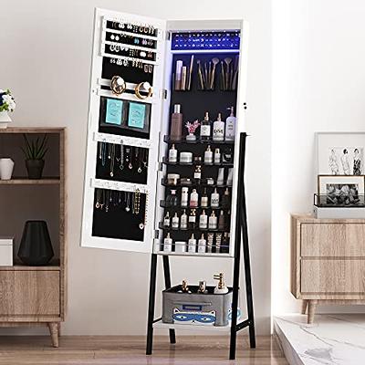 6-LED Light Jewelry Armoire with Internal Mirror Lockable Wall Door Mounted  Jewelry Cabinet Armoire Storage Organizer White