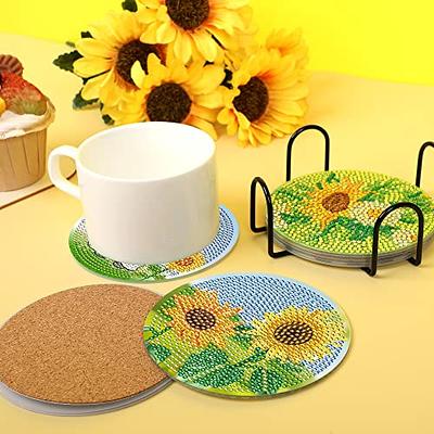 8 Pcs Diamond Painting Coasters with Holder, Square Diamond Art Coasters,  DIY Craft Kits for Adults, Small Diamond Art Coasters Kit for Kids Beginners