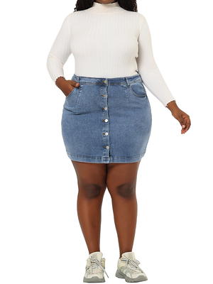 Unique Bargains Women's Plus Size Button-Front A-Line Slit Pocket Mini  Denim Skirts - Yahoo Shopping