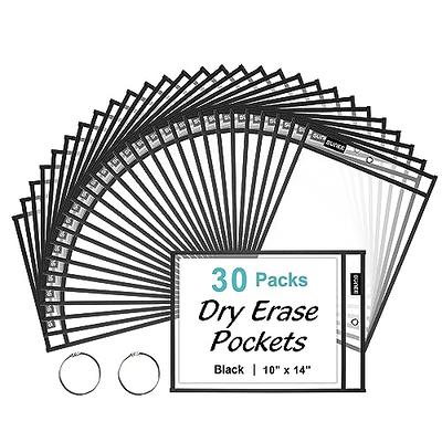 30 Packs Dry Erase Pockets Sleeves - 10 Assorted Colors with 2 Rings - Dry  Erase Sheets Reusable - 10x14 Ticket Holders, Clear Pocket Sleeves for