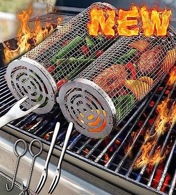 Rolling Grilling Basket, Grill Basket Stainless Steel BBQ Grill