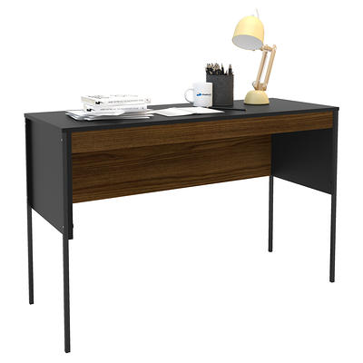 Wood And Metal Frame Computer Desk With 2 Shelves Brown/black - Benzara :  Target