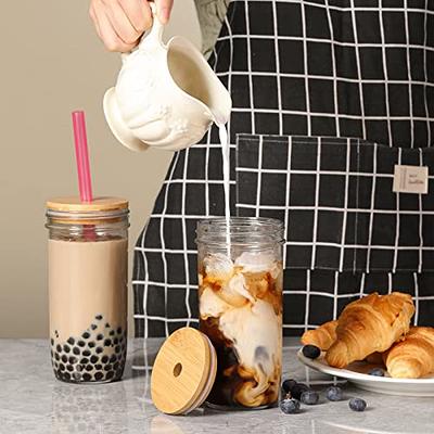 4 Pack Glass Cups with Bamboo Lids and Straws,22 oz Glass Tumbler