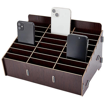 Ozzptuu 24-Grid Wooden Cell Phone Holder Desktop Organizer Storage Box for  Classroom Office (24-Grid)