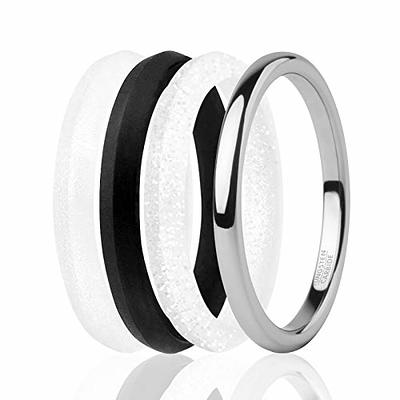 ROQ - 4 Pack - 3 Silicone & 1 Tungsten Carbide Wedding Rings for Women –  Womens Silicone Ring for Work/Sport, Tungsten Band for Events - 2mm  Stackable Style - Black, Grey, Silver, Marble - Size 11 - Yahoo Shopping