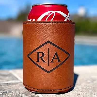 Monogram can cooler, Personalized Beverage Holder/Laser engraved, custom  beer holder, beverage insulator, leather beer holder