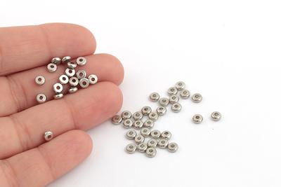 4mm Rhodium Plated Round Spacer Beads, Flat Stamping Tag, Barrel