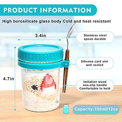 4 Pack Overnight Oats Containers with Lids and Spoons - 16 Oz