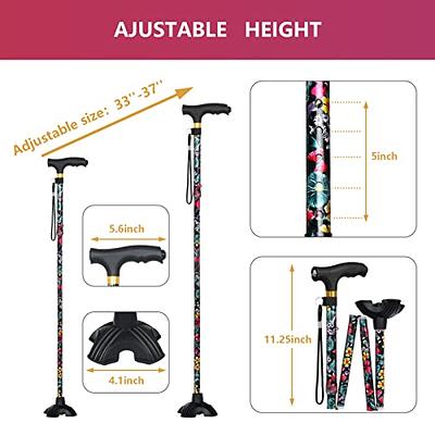 JUNRA Walking Cane for Women with LED Light, Folding Cane for Men/Seniors,  Quad Cane with Stable Base, Lightweight and Adjustable Walking Stick for  Women(Red Flowers) - Yahoo Shopping