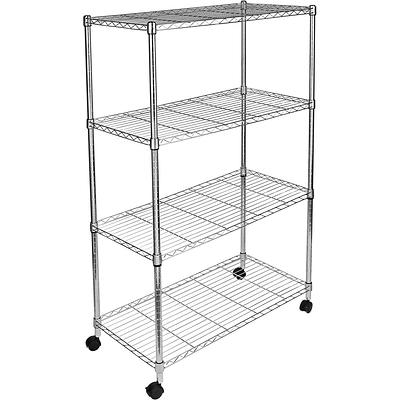 Amucolo Black Heavy Duty 3-Tier Foldable Metal Rack Storage Shelving Unit with Wheels(27.5 in. W x 31 in. H x 13.5 in. D)