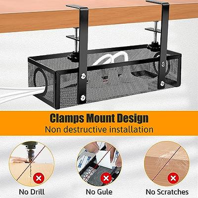 Under Desk Cable Management Tray Black, Litwaro Cable Management Under Desk  No Drill, Desk Cable Organizer with Clamp for Desk Cord Organizer, Desk  Wire Management No Damage to Desk for Office, Home 