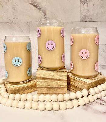 Smiley Face Glass  Iced Coffee Cup Aesthetic Can Beer Tumbler