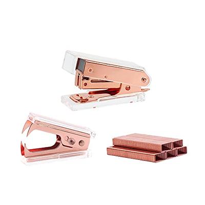 BOMEI PACK Rose Gold Office Stapler Set, Tape Dispenser with 3Rolls  Transparent