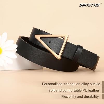 XZQTIVE 3 Pack Women's Leather Belts For Jeans Dresses Pants Fashion Ladies  Waist Belt with Gold Buckle