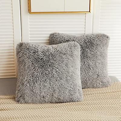 LIFEREVO 2 Pack Fluffy Faux Fur Pillow Shams,18 x 18 Inches Throw