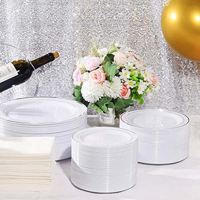 WELLIFE 200 Pieces White Dessert Plates with Gold Disposable Forks