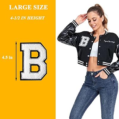 Varsity Letter Patches White Chenille Letter Patches 4-1/2 Letterman  Jacket Patches Large Iron on Letter Patches for Clothing (White-A)