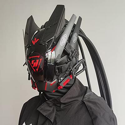 Cyber punk Mask Helmet with Braids Light up Techwear Punk Mask Cosplay  Samurai Mask Costume for Men Women Halloween Party Gifts