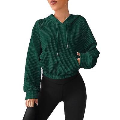 HYUIYYEAA Cropped Hoodie Women Waffle Knit Casual Workout Crop Sweatshirt Long  Sleeve Drawstring Pullovers Hoodies with Pockets B-green - Yahoo Shopping