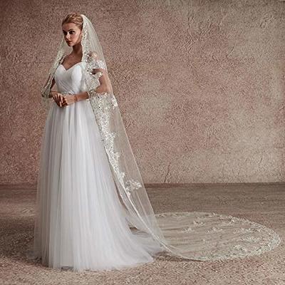 Fashion Cheap Wedding Veils With Lace Appliqued Edge 2.5M Long